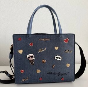 Karl Lagerfeld Blue Bag Purse & Guitar Logo Strap NWT